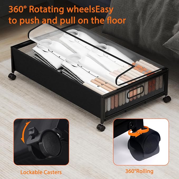 Under Bed Storage with Wheels, Rolling Underbed Storage Organizer, Heavy Duty - Image 6