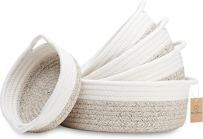 NaturalCozy 5-Piece Round Woven Cotton Rope Storage Baskets by NaturalCozy