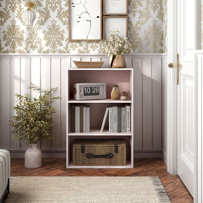 Homes: Inside + Out Apexa 3-Tier Cube Storage Organizer Shelves, Stackable Wood - Image 2