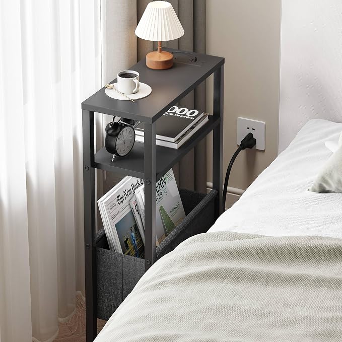 Narrow Side Table with Charging Station, Slim End Table with Magazine Rack - Image 5
