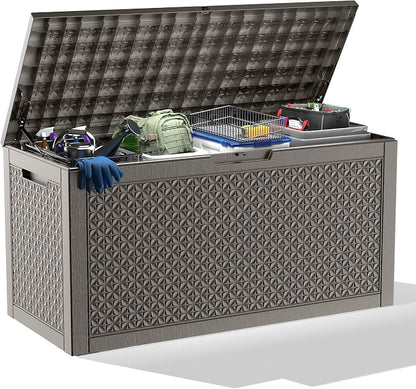 New 100 Gallon Outdoor Storage Box, Resin Deck Boxes Waterproof, Indoor Outdoor by GGYI