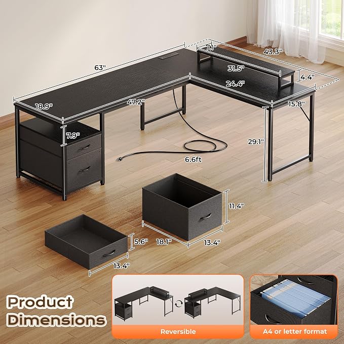 PRAISUN 63 Inch L Shaped Desk - Image 2