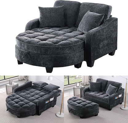 ERYE Chenille Tufted Loveseat Sofa and Ottoman Set, Tufted Recliner Sleeper - Image 5