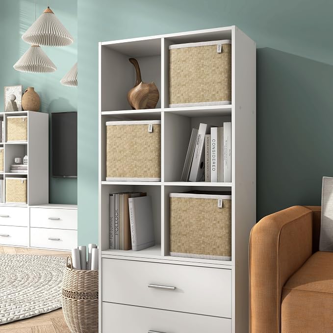 Homes: Inside + Out Apexa 6-Cube Storage Organizer Shelves, Stackable Wood - Image 2