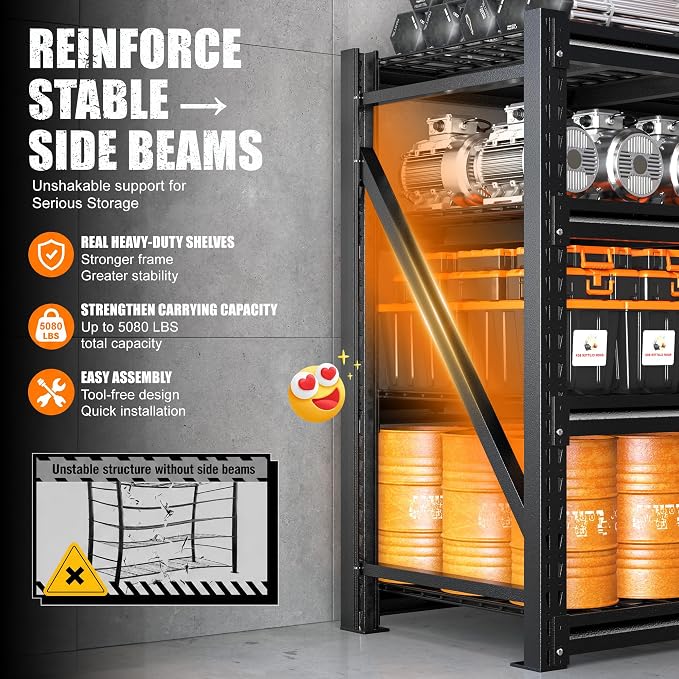 REIBII 5088LBS Heavy Duty Garage Shelving, 68.3'' W Metal Storage Shelves - Image 6