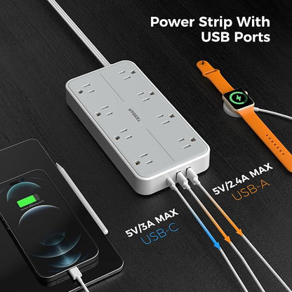 Power Strip Surge Protector 10 FT, TESSAN Flat Plug Extension Cord - Image 4