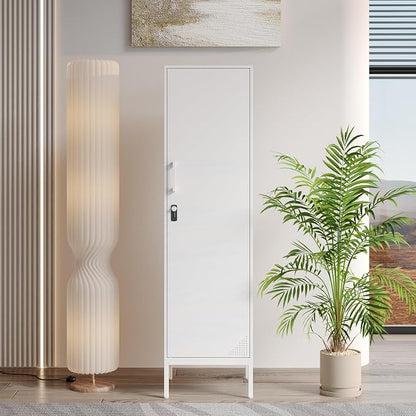 White Metal Locker Cabinet, 59.1" Lockable Storage Locker - Image 2