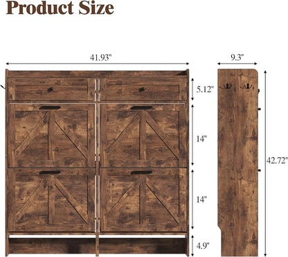 Thacuok Shoe Cabinet with 4 Flip Drawers & 2 Storage Drawers, Rustic Farmhouse - Image 2