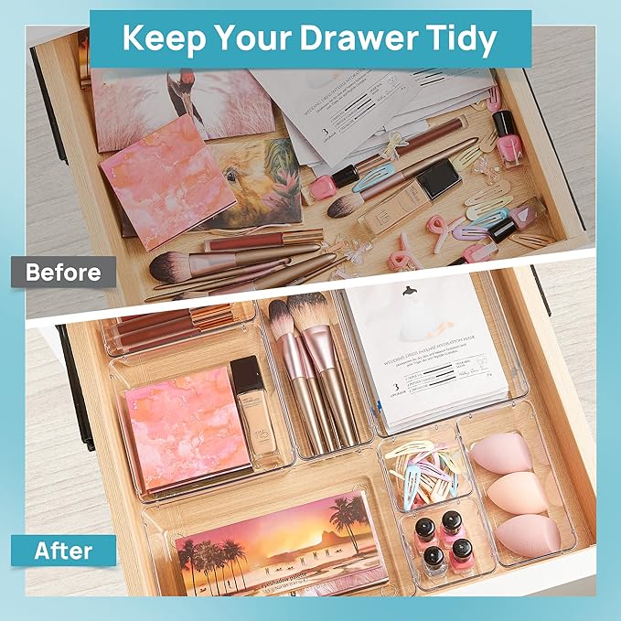 Vtopmart 28 PCS Clear Plastic Drawer Organizers Set, 4-Size Bathroom and Vanity - Image 2