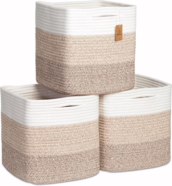 NaturalCozy Storage Cubes 11 Inch Cotton Rope Woven Baskets by NaturalCozy