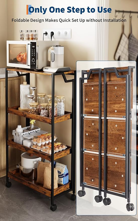 GarveeHome Large 4-Tier Wooden Foldable Kitchen Storage Shelf | No Assembly - Image 4