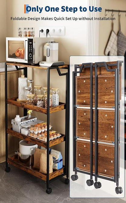 GarveeHome Large 4-Tier Wooden Foldable Kitchen Storage Shelf | No Assembly - Image 4