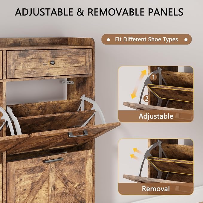Shoe Cabinet with 4 Flip Drawers & 2 Top Drawers, Hidden Slim Shoe Rack - Image 3