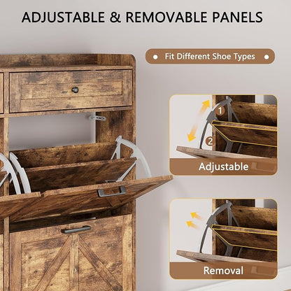 Shoe Cabinet with 4 Flip Drawers & 2 Top Drawers, Hidden Slim Shoe Rack - Image 3