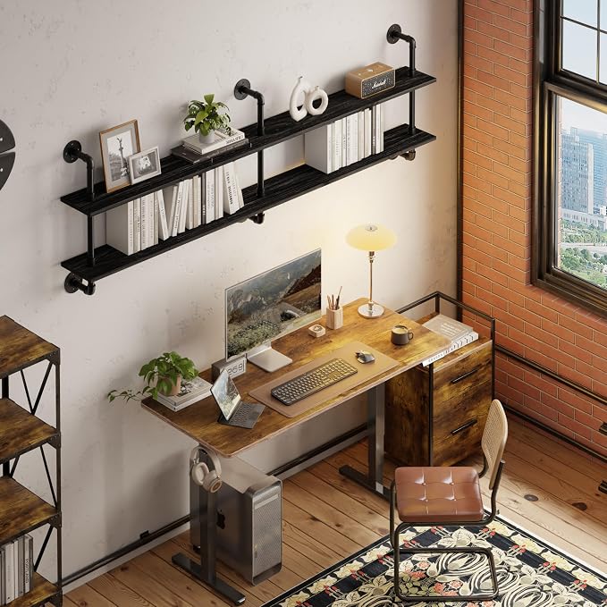 HDDFER Floating Shelves Wall Bookshelf Industrial Pipe Shelving Shelves Real - Image 5