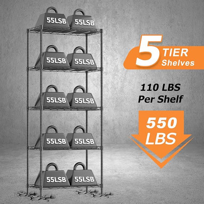 Storage Shelves, 21.3" W x 11.8" D x 58.5" H Kitchen Wire Shelving Unit Loads - Image 4