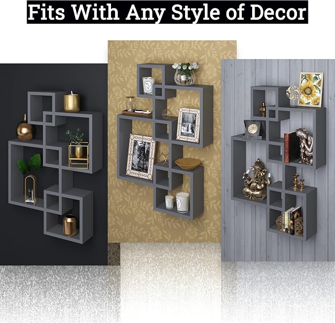 Greenco Gray Floating Cube Shelves - Image 7