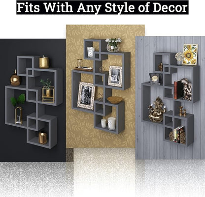 Greenco Gray Floating Cube Shelves - Image 7