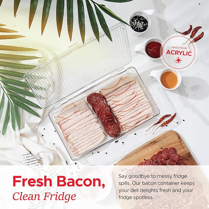 Tafura Bacon Container For Refrigerator Fridge Storage Organizer | Cheese & - Image 2
