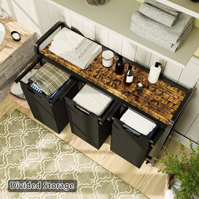 Laundry Sorter with Shelf, Pull-Out and Removable Bags, Laundry Hamper - Image 4