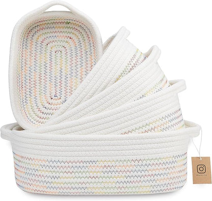 NaturalCozy 5-Piece Rectangle Storage Basket Set- Natural Cotton Rope Woven by NaturalCozy