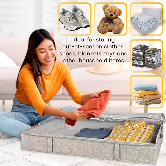 Gray Low Profile Under Bed Storage Containers 5 inches high, 33.8"x 17.7"x 5.1" - Image 2