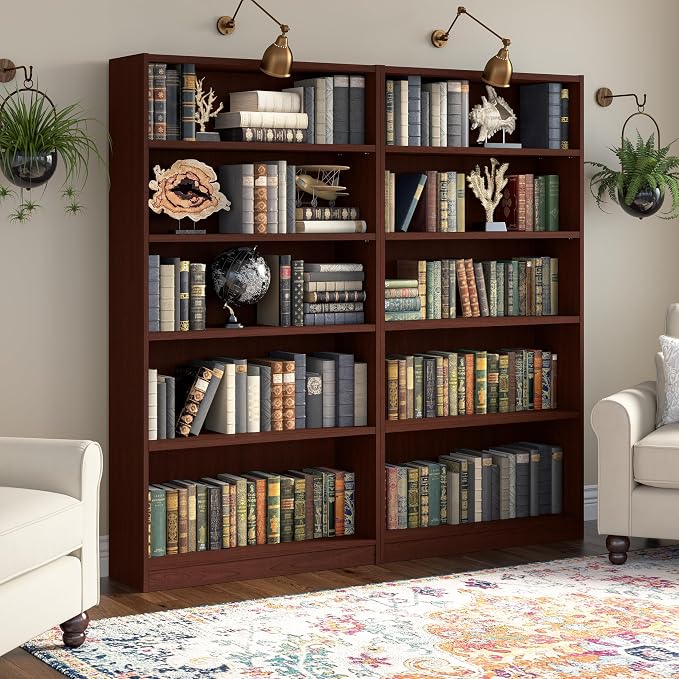 Bush Furniture Universal Tall 5 Shelf Bookcase in Vogue Cherry, Vertical - Image 4