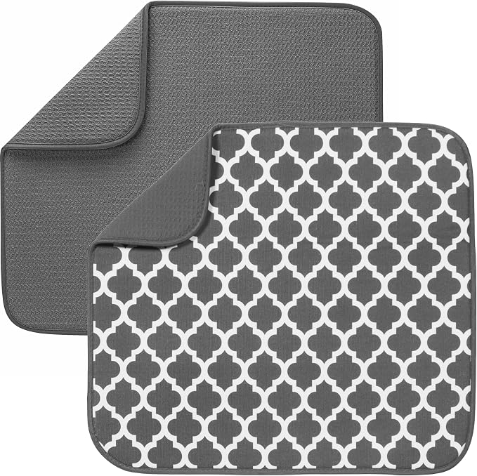 S&T INC. Dish Drying Mat 2 Pack, 16” x 18”, Absorbent Microfiber Kitchen by STINC