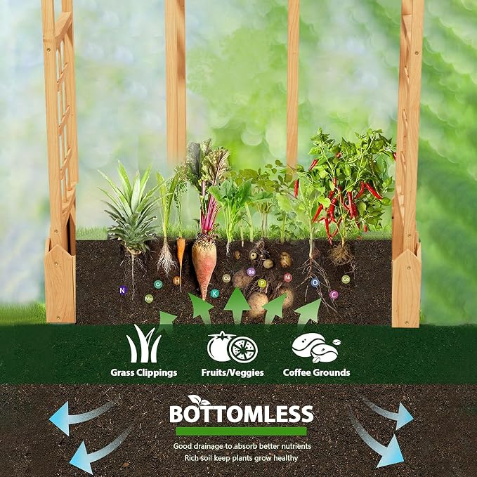 Raised Garden Beds with Arch Trellis Outdoor, Wooden Planter Boxes with Hanging - Image 7