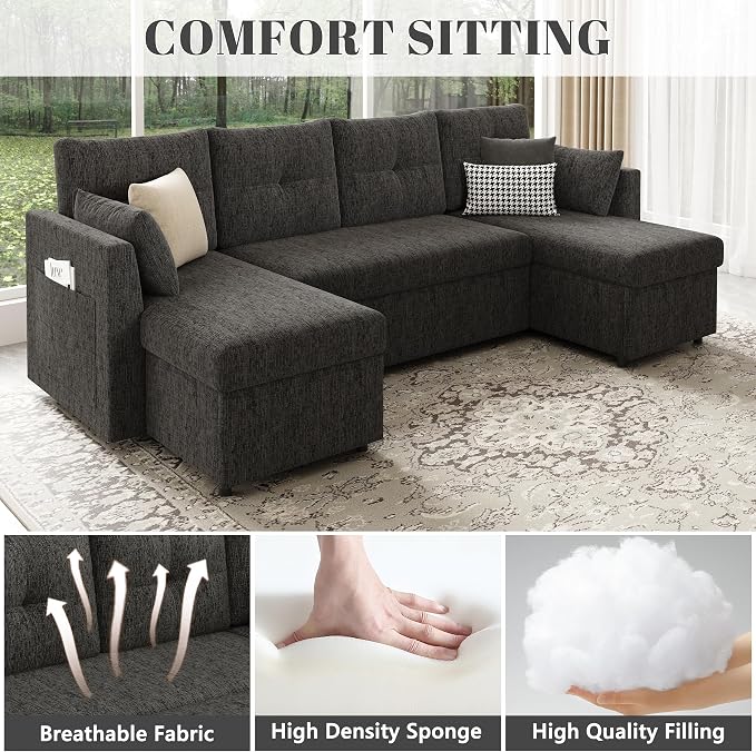 Huatean Home Oversized Sleeper Sofa Couch, 110 inch 2 in 1 Pullout Couch Bed - Image 6