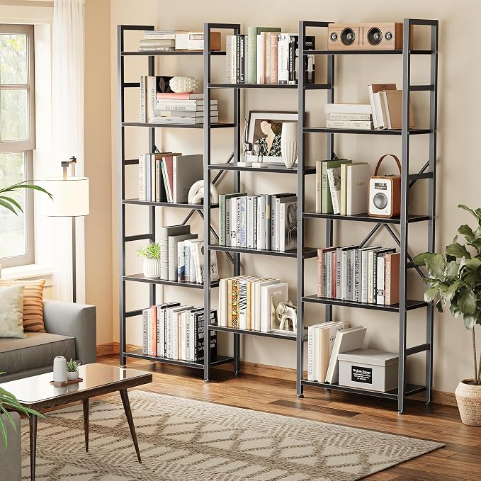 SUPERJARE Triple Bookshelf, Bookcase - Image 8