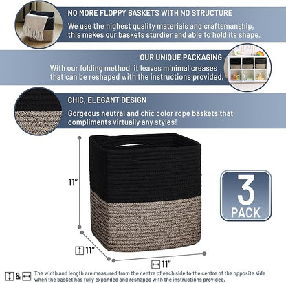 NaturalCozy Storage Cubes 11 Inch Cotton Rope Woven Baskets - Image 2