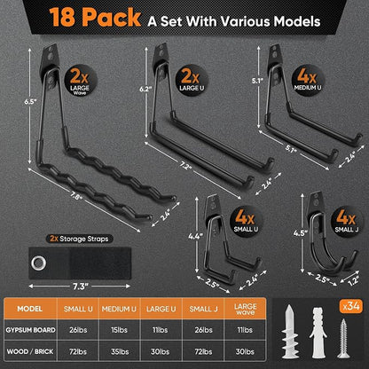 Nacial 18 Pack Garage Hooks Heavy Duty, Utility Steel Garage Storage Hook - Image 2