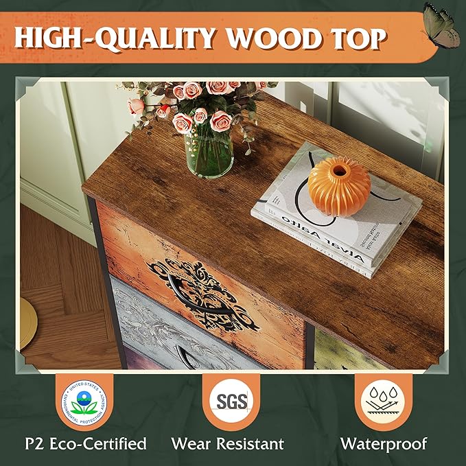 WLIVE 8 Drawer Fabric Dresser for Bedroom, Tall Storage Tower, Pattern | - Image 6