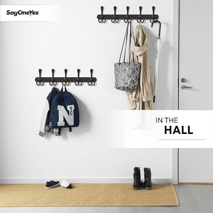 Coat Rack Wall Mount with 5 Tri Hooks, Stainless Steel 16 Inch – Black Matte - Image 4
