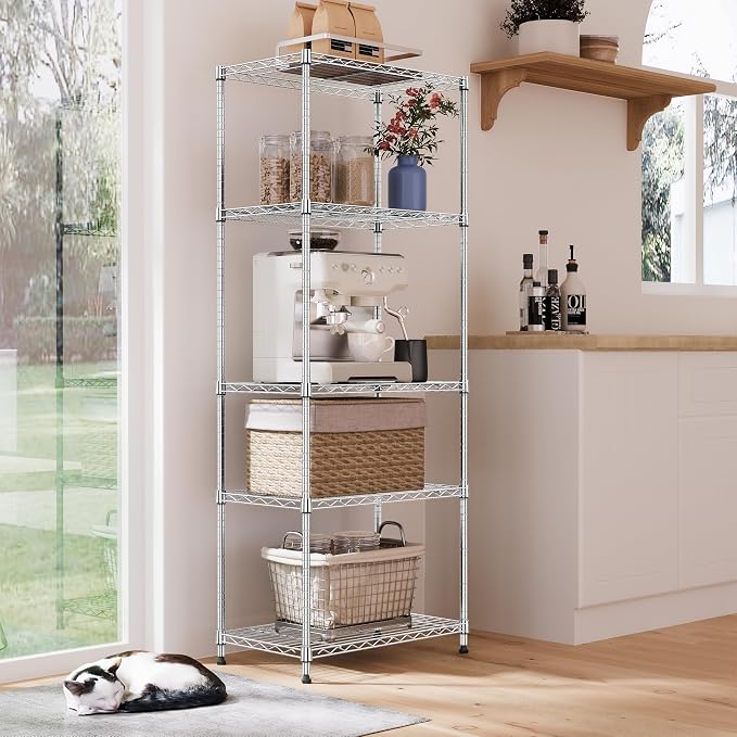 IZEUK 5-Tier Chrome Metal Storage Shelves, Adjustable Wire Shelving Unit - Image 8