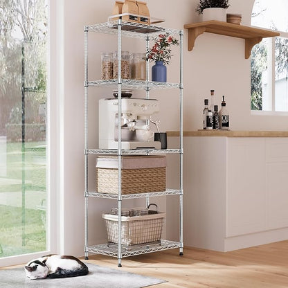 IZEUK 5-Tier Chrome Metal Storage Shelves, Adjustable Wire Shelving Unit - Image 8