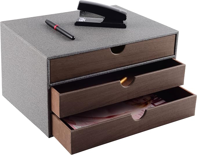 Cloth-effect Faux Leather Desk Organizer File Cabinet Executive Office Supplies - Image 4