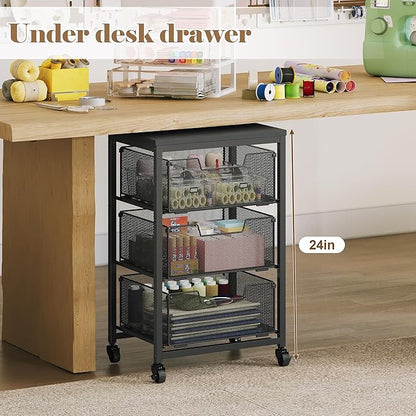 Under Desk Storage Cart with Lockable Wheels, 3-Drawer Rolling Storage Cart - Image 3