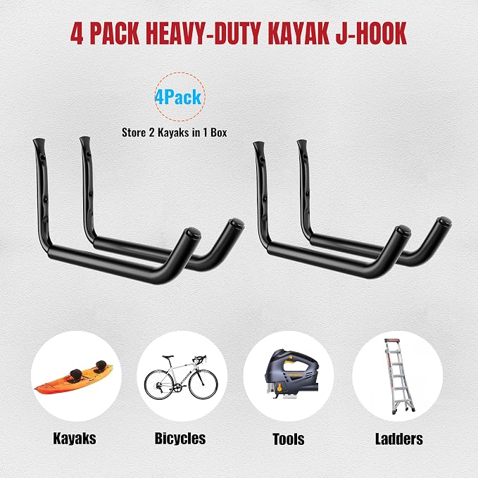 4 Pack Kayak Wall Mount Rack, Heavy Duty 120 LBS Garage Storage Hooks, 15 Inch - Image 7