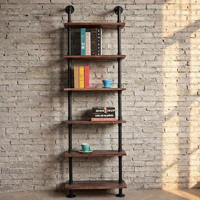 Industrial Pipe Shelves Rustic Modern 24"W Wood Ladder Bookcase by Diwhy