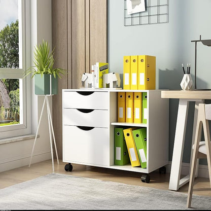 QDSSDECO 3-Drawer with Shelf Wood File Cabinet Mobile Lateral Filing Cabinet - Image 6