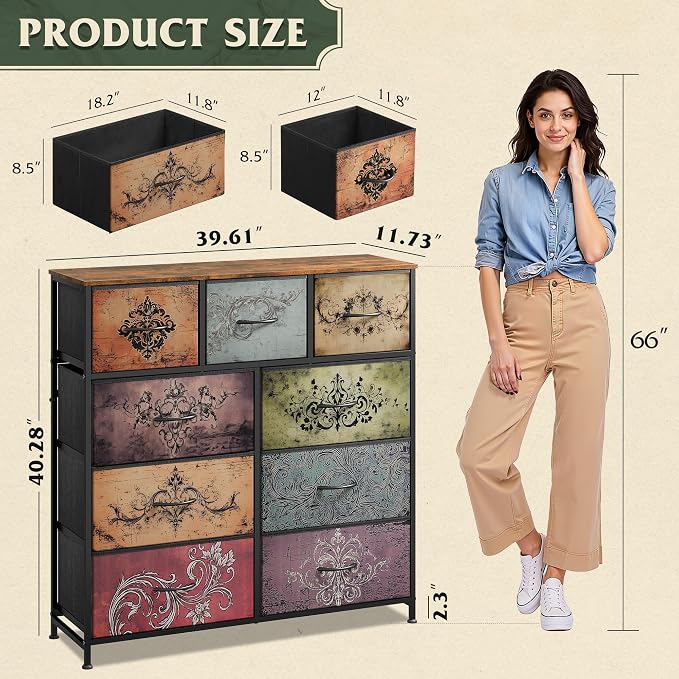 WLIVE 9 Drawer Dresser, Fabric Storage Tower - Image 3