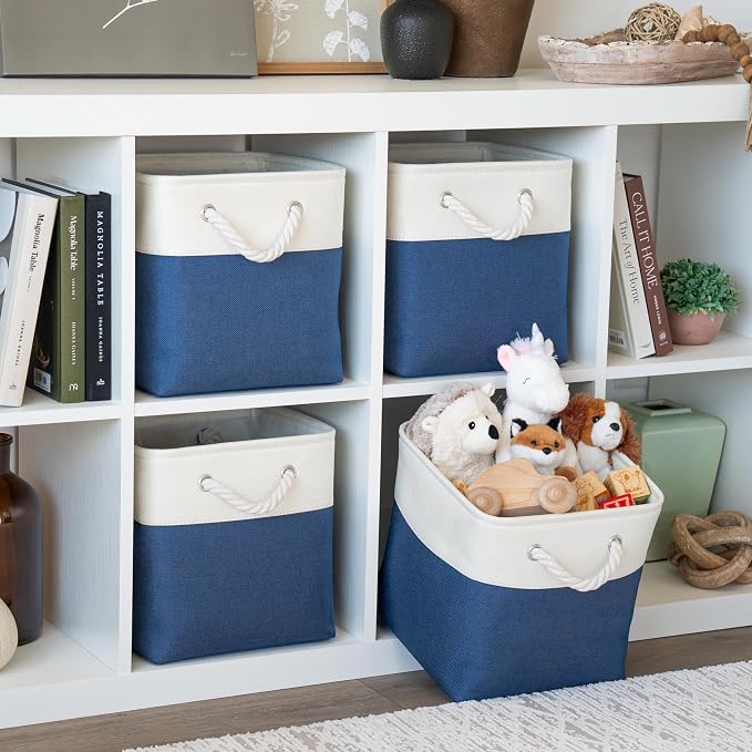 OrganiHaus 11x11 Cube Storage Bins 4 Pack, Foldable Cube Storage Organizer w/ - Image 3