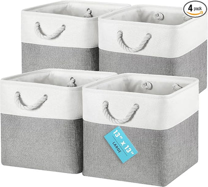 OrganiHaus 13x13 Cube Storage Bins 4 Pack, Foldable Cube Storage Organizer w/ by OrganiHaus
