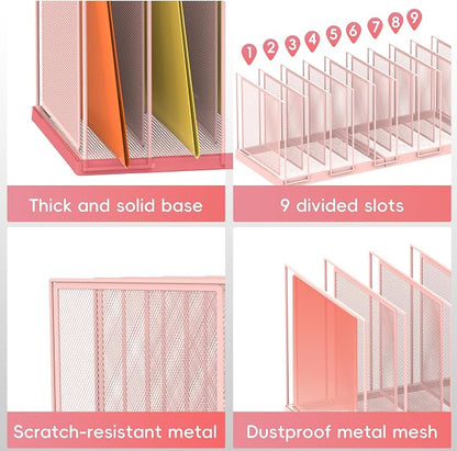 9-Section Desk File Organizer, Vertical File Holder, Mesh Desktop File Folder - Image 5