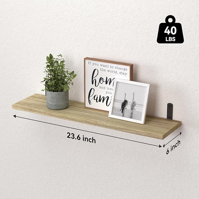 WOPITUES Wood Floating Shelves Set of 6, 24 inch Long Floating Shelves - Image 3