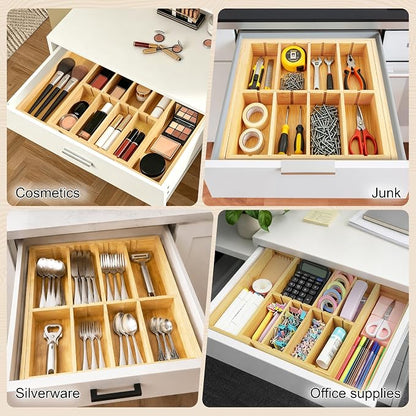 TREWAVE Bamboo Desk Drawer Organizer, Expandable Drawer Organizer Tray - Image 7