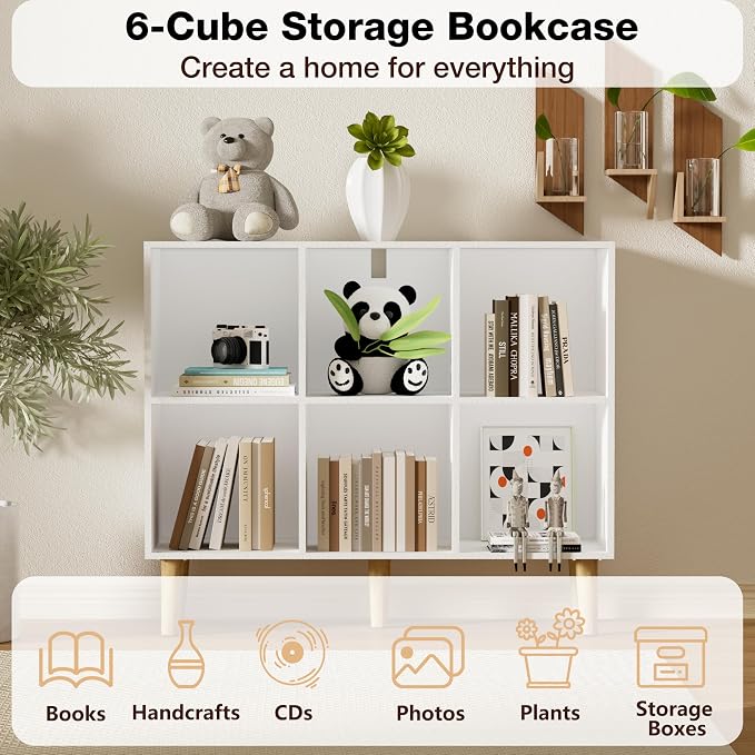 6 Cube Bookcase, Wooden Book Shelf Cube Storage Organizer - Image 5