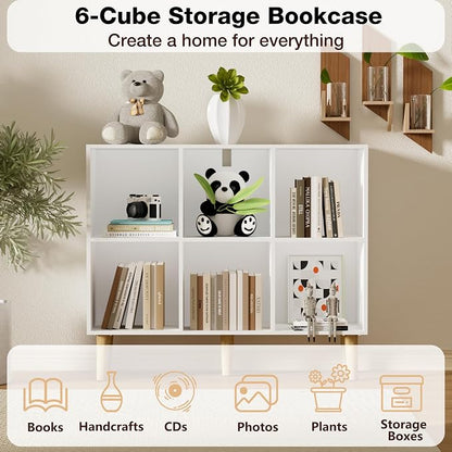 6 Cube Bookcase, Wooden Book Shelf Cube Storage Organizer - Image 5